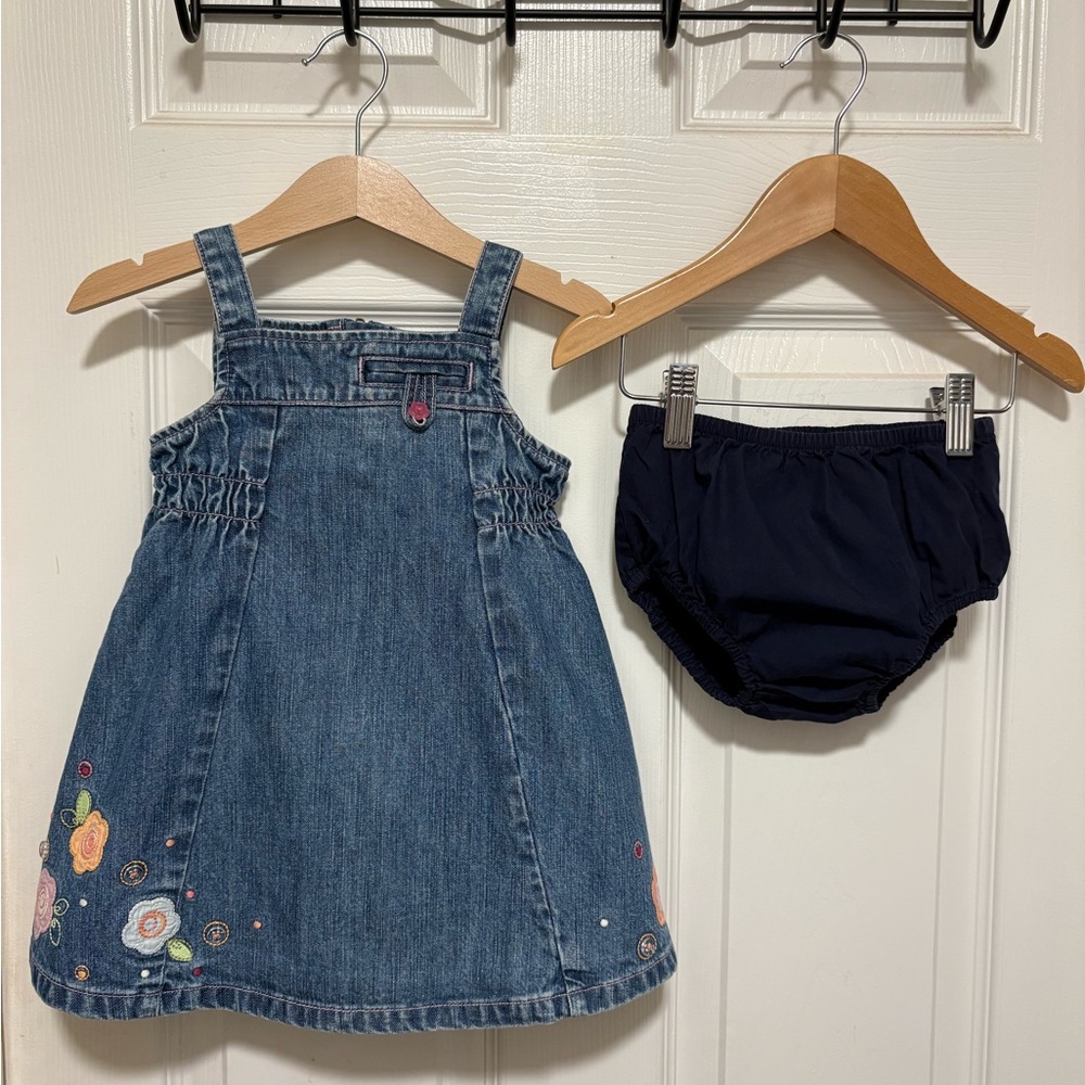 Gymboree Blue Denim Dress with Floral Embroidery